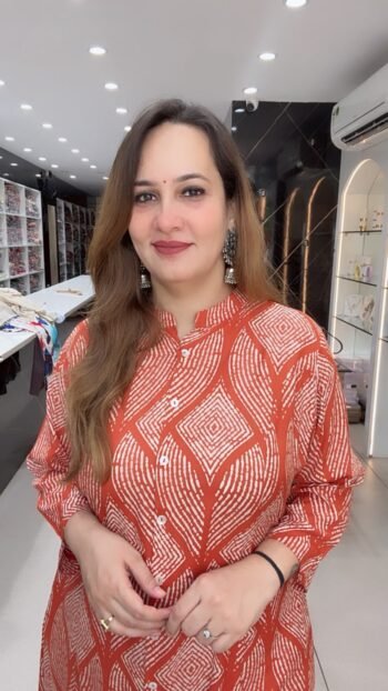 Rust Orange Geometric Printed Straight Kurta with Matching Palazzo Pants Set for Women - Richa's Fashion