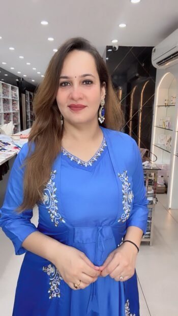 Royal Blue Embroidered Layered Anarkali 2 Piece Gown For Women - Richa's Fashion