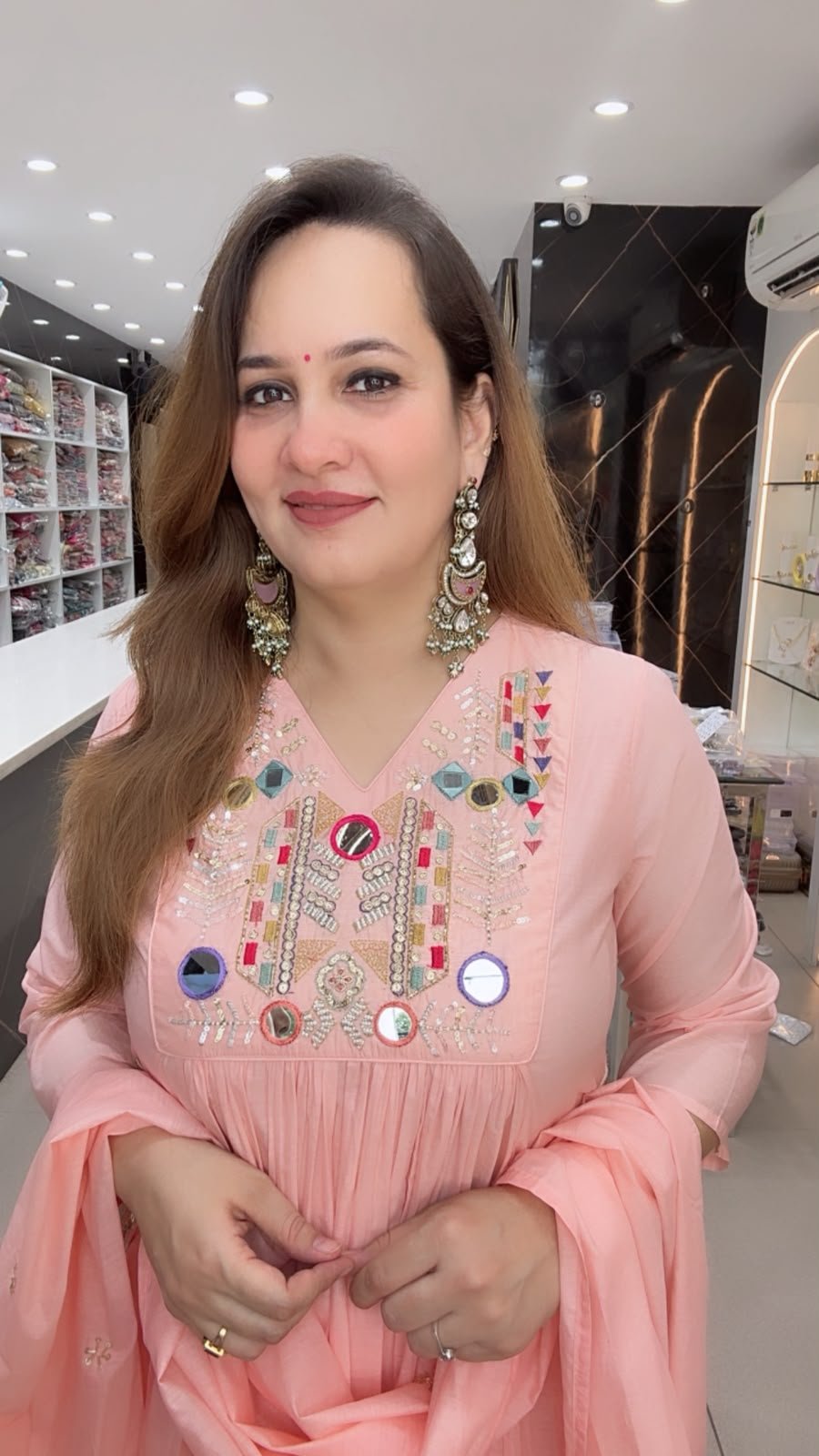 Elegant Peach Pink Embroidered Anarkali Kurta Pant Set with Matching Dupatta - Richa's Fashion Elegant Peach Pink Embroidered Anarkali Kurta Pant Set with Matching Dupatta - Richa's Fashion