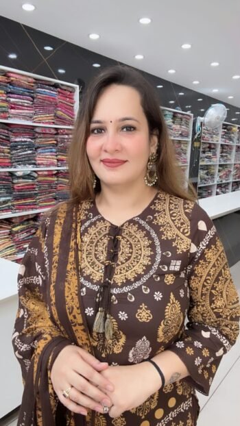 Elegant Straight Kurta Pant Set with Ornamental Motif Print, Round Neckline & Matching Printed Dupatta for Women - Richa's Fashion