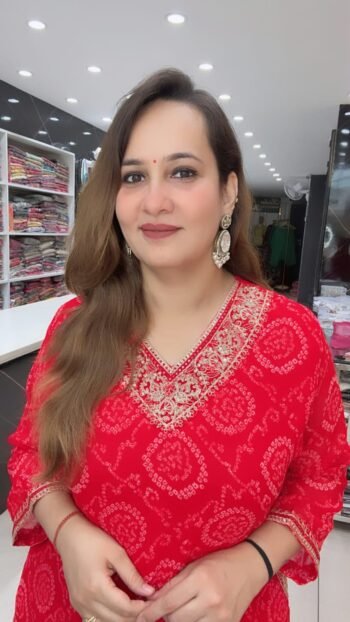 Women's Red Bandhani Printed Georgette Short Kurti with Matching Palazzo Co-ord Set - Richa's Fashion