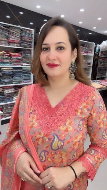 Elegant Coral Peach Paisley Printed Straight Kurta with Matching Palazzo and Traditional Dupatta for Women - Richa's Fashion