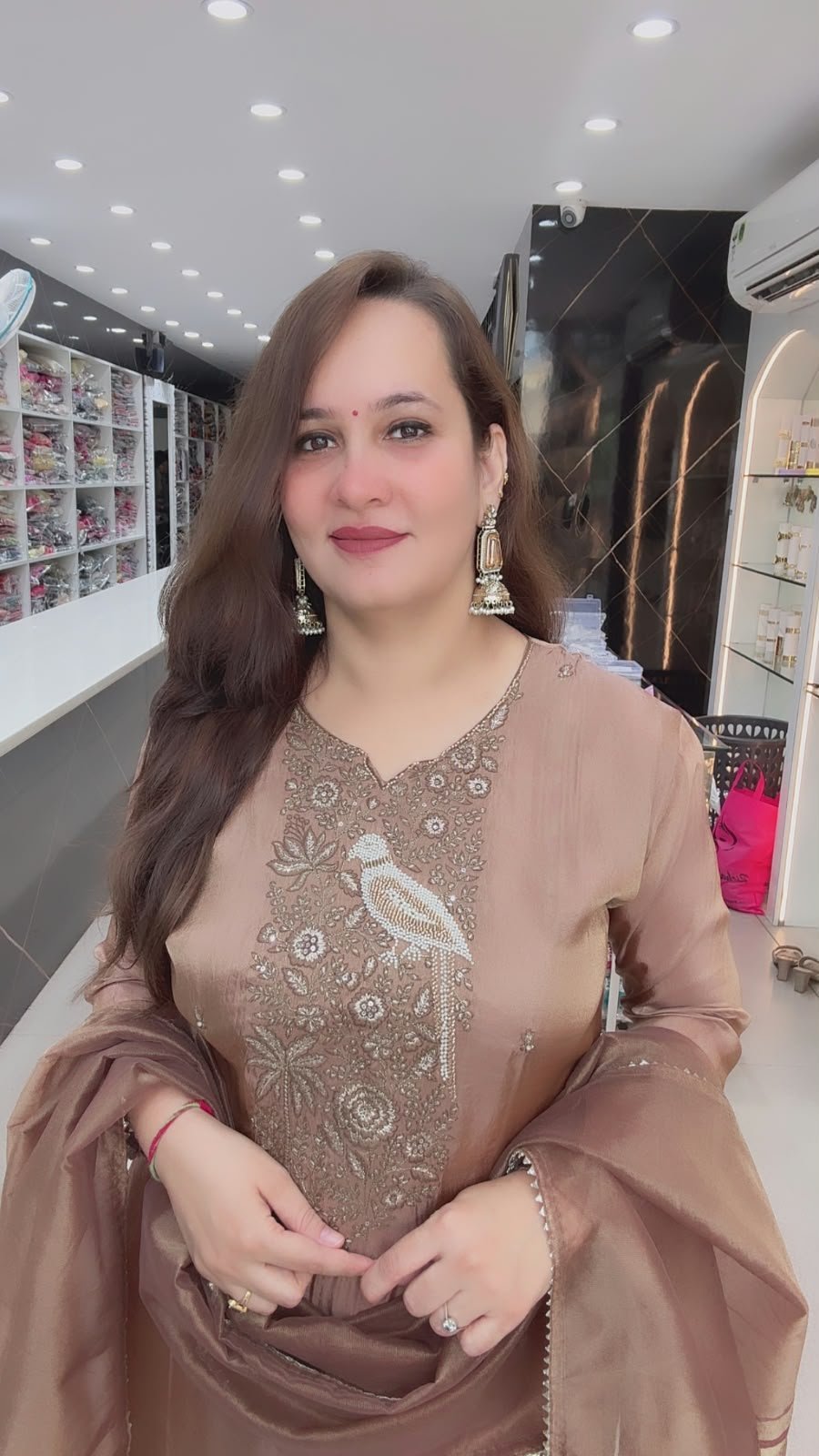 Elegant Mocha Brown Embroidered Straight Kurta Pant Set With Matching Dupatta Set - Richa's Fashion Elegant Mocha Brown Embroidered Straight Kurta Pant Set With Matching Dupatta Set - Richa's Fashion