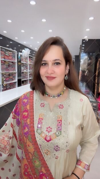 Embroidered Anarkali Kurta Pant Set with Multicolor Paisley Printed Dupatta - Richa's Fashion